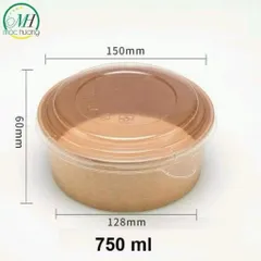 50 Bát Tô Giấy Kraft Cao Cấp Kèm Nắp Chịu Nhiệt, Hộp Đựng Thực Phẩm Tiện Lợi