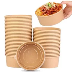 50 Bát Tô Giấy Kraft Cao Cấp Kèm Nắp Chịu Nhiệt, Hộp Đựng Thực Phẩm Tiện Lợi
