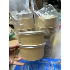 50 Bát Tô Giấy Kraft Cao Cấp Kèm Nắp Chịu Nhiệt, Hộp Đựng Thực Phẩm Tiện Lợi
