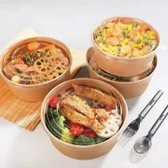 Combo 50 chiếc tô giấy nâu dùng một lần cao cấp có kèm nắp pp 750ml và 1000ml 838929