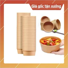 Combo 50 chiếc tô giấy nâu dùng một lần cao cấp có kèm nắp pp 750ml và 1000ml 838929