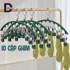 Móc treo quần áo tiện dụng - Móc treo đồ lót, móc kẹp treo quần áo 10 kẹp phơi đồ đa năng, gấp gọn