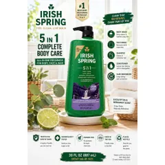 Sữa Tắm Gội Nam Cao Cấp Irish Spring 5 in 1 Mẫu Mới 887ml Chuẩn Mỹ
