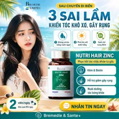 NUTRI HAIR ZINC - Viên uống Hỗ trợ giảm rụng tóc, nuôi dưỡng tóc chắc khỏe – Hộp 60 viên - Pháp