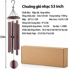Chuông gió bằng nhôm, dài 53 inch (135 cm), gồm 6 ống nhôm (ĐK 2.2 cm, dày 1.2 mm), dùng treo trang trí, NSX Dehongyuan Lighting Factory, mới 100%