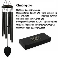 Chuông gió, dài 26 inch (66cm), gồm 6 ống nhôm (ĐK 1.2cm, dày 0.6mm), dùng treo trang trí, NSX Dehongyuan Lighting Factory, mới 100%