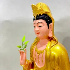 Tượng Quan Âm Màu Vàng Ngồi 30cm Nhựa Composite cực đẹp