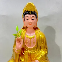 Tượng Quan Âm Màu Vàng Ngồi 30cm Nhựa Composite cực đẹp