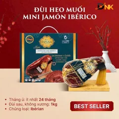 Đùi Heo Muối Mini Jamón Ibérico 1kg, Lợn Đen Tây Ban Nha – Set Dao + Giá Đỡ – Chuẩn Iberico 24 Tháng