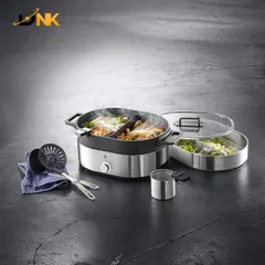 Nồi Lẩu & Hấp 2 Trong 1 WMF Lono Hot Pot Steam Đức – Cromargan®, Lẩu 2 Ngăn, Công Suất 1750W