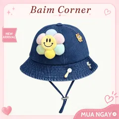 BaimCorner/Mũ Tai Bèo Gấu Smile Cho Bé 3-5 Tuổi Chất Liệu Denim Mềm