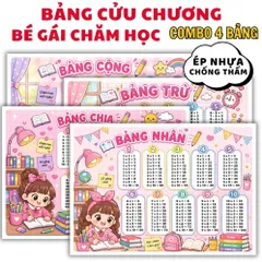 BẢNG CỬU CHƯƠNG A4 ép PLASTIC cứng cáp ( COMBO 4 BẢNG : Cộng, trừ, nhân, chia)  CÓ NHIỀU CHỦ ĐỀ