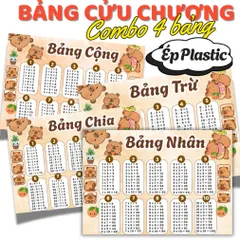 BẢNG CỬU CHƯƠNG A4 ép PLASTIC cứng cáp ( COMBO 4 BẢNG : Cộng, trừ, nhân, chia)  CÓ NHIỀU CHỦ ĐỀ