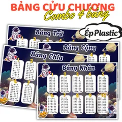 BẢNG CỬU CHƯƠNG A4 ép PLASTIC cứng cáp ( COMBO 4 BẢNG : Cộng, trừ, nhân, chia)  CÓ NHIỀU CHỦ ĐỀ