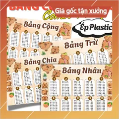 BẢNG CỬU CHƯƠNG NHIỀU CHỦ ĐỀ DỄ THƯƠNG, A4 ÉP PLASTIC .( COMBO 4 BẢNG: Cộng, trừ, nhân, chia) 840740