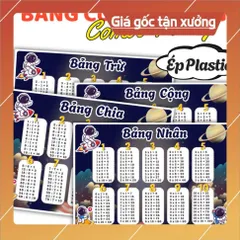 BẢNG CỬU CHƯƠNG NHIỀU CHỦ ĐỀ DỄ THƯƠNG, A4 ÉP PLASTIC .( COMBO 4 BẢNG: Cộng, trừ, nhân, chia) 840740