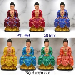 Bộ 7 Tượng Phật Dược Sư composite 7 màu có pháp khí rời CAO 18CM 841106