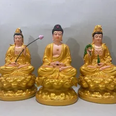 Bộ Tây Phương Tam Thánh Vàng Vẽ Ngồi 30cm Có Pháp Khí Siêu Đẹp COMPOSITE 841307