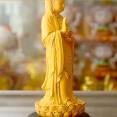 Tượng ngài Quan Thế Âm đứng vàng nhạt viền cao 13cm 841677