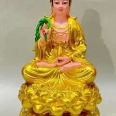Tượng Quan Âm Màu Vàng Liễu Xanh Ngồi 30cm 841685
