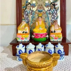 Tượng Bồ tát Quan Âm Quán Thế Âm Bồ tát dáng ngồi mini dễ thương cỡ nhỏ cao 1 tấc rưỡi 15cm đất nung 841693