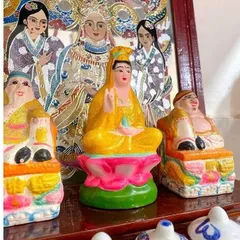 Tượng Bồ tát Quan Âm Quán Thế Âm Bồ tát dáng ngồi mini dễ thương cỡ nhỏ cao 1 tấc rưỡi 15cm đất nung 841693