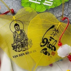 Lá bồ đề size to Vạn Sự Bình An/Vạn Dặm Bình An, có dây treo, lá tự nhiên loại đẹp 841728