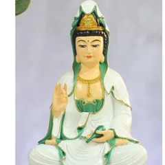 Tượng Mẹ Quan Âm 18cm Bồ Tát Mặc Áo Trắng Ngồi Đài Sen Hồng 841729