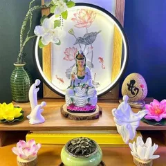 Tượng Mẹ Quan Âm 18cm Bồ Tát Mặc Áo Trắng Ngồi Đài Sen Hồng 841729