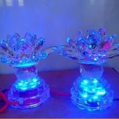 Cặp đôi đèn thờ cúng hoa sen pha lê 12cm 7 màu cao cấp 1 bi 841746