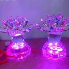 Cặp đôi đèn thờ cúng hoa sen pha lê 12cm 7 màu cao cấp 1 bi 841746