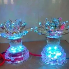 Cặp đôi đèn thờ cúng hoa sen pha lê 12cm 7 màu cao cấp 1 bi 841746