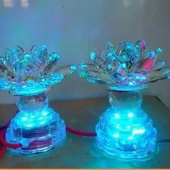 Cặp đôi đèn thờ cúng hoa sen pha lê 12cm 7 màu cao cấp 1 bi 841746