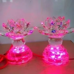 Cặp đôi đèn thờ cúng hoa sen pha lê 12cm 7 màu cao cấp 1 bi 841746