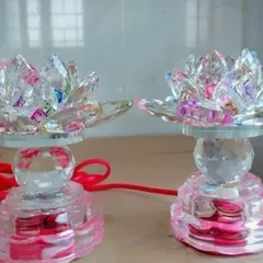 Cặp đôi đèn thờ cúng hoa sen pha lê 12cm 7 màu cao cấp 1 bi 841746