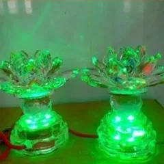 Cặp đôi đèn thờ cúng hoa sen pha lê 12cm 7 màu cao cấp 1 bi 841746