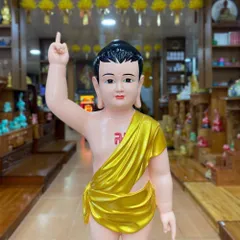 Tôn Tượng Đản Sanh 78cm Áo Vàng Vẽ Sen Hồng Nhựa Composite Mới có hoả tốc 841793