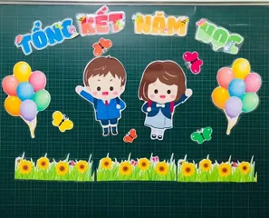 Khẩu hiệu (Tổng kết năm học - mẫu 2) để trang trí bảng, ép plastic, có sẵn nam châm dính bảng từ