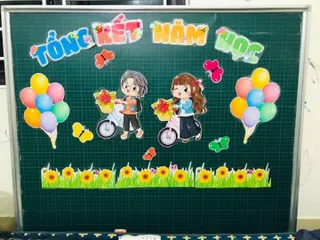 Khẩu hiệu (Tổng kết năm học - mẫu 3) để trang trí bảng, ép plastic, có sẵn nam châm dính bảng từ