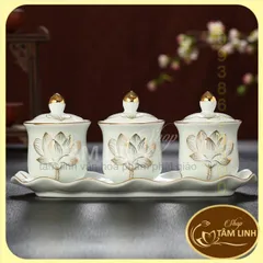 Bộ án 3 ly sứ bạch ngọc có nắp