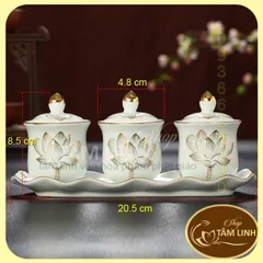 Bộ án 3 ly sứ bạch ngọc có nắp