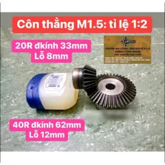 Bánh Răng Côn 90° Modun M1.5: 20R-40Răng. Tỉ Lệ 1:2 Thiết Kế Nhỏ Gọn, Đa Năng Dễ Sử Dụng