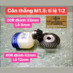 Bánh Răng Côn 90° Modun M1.5: 20R-40Răng. Tỉ Lệ 1:2 Thiết Kế Nhỏ Gọn, Đa Năng Dễ Sử Dụng
