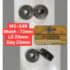 Nhông Thẳng Modul 2 M2-34R/37R/38R/40R/42R/50R/52R/55R/57R/59R/62R/64R (Dày 25mm, Lỗ 25mm)