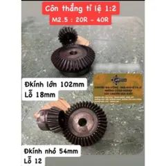 Bánh Răng Côn 90° Modun 2.5: 20r-40r Răng Tỉ Lệ 1:2 Thiết Kế Nhỏ Gọn, Đa Năng Dễ Sử Dụng