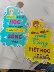 2 Slogan a3. Ép plastic bền đẹp. Trang trí lớp học. sẵn băng keo dán tường