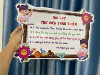 Nội qui thư viện thân thiện - Trang trí lớp học (mẫu ép plastic, sẵn băng keo), giáo cụ dạy học cho giáo viên tiểu học.