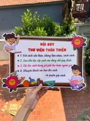 Nội qui thư viện thân thiện - Trang trí lớp học (mẫu ép plastic, sẵn băng keo), giáo cụ dạy học cho giáo viên tiểu học.