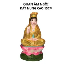 Tượng quan âm áo vàng đất nung 15cm