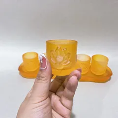 Bộ án 5 ly nước thờ cúng bằng lưu ly vàng siêu đẹp